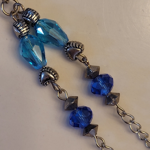 Abalone Look Heart Pendant Multi-colored Crystals Silver-tone Beads Necklace - Picture 11 of 15